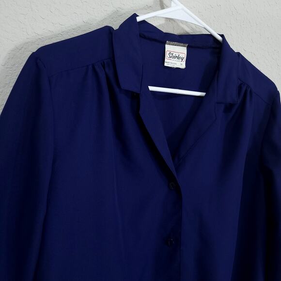 Vintage Blouse Shirley of Atlanta Womens L Navy Blue Office Professional Classic - Picture 7 of 10